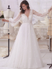 Robes de mariée longueur au sol A-ligne manches longues en dentelle col en V robes de mariée