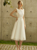 Robes de mariée longueur thé col bijou sans manches silhouette princesse taille naturelle robes de mariée en tulle