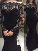 Robes de mariée loyales noires dentelle sirène manches longues taille naturelle dentelle avec train robe de mariée