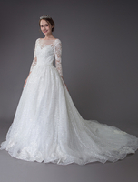 Robes de mariée manches longues dentelle sequin appliques robes de mariée illusion avec train