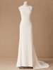 Robes de Mariée Moulantes Simples à Traîne à Col Rond sans Manches avec Dos Nu Coupe Cintrée Bas Evasée Unicolore