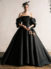 Robes de mariée noires robe de bal manches courtes tissu satiné longueur au sol personnalisation gratuite