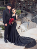 Robes de mariée noires 2025 Stretch crêpe sirène manches longues en dentelle avec train robe de mariée personnalisation gratuite