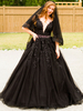 Robes de mariée noires A-ligne robe de mariée en dentelle sans manches avec train