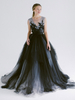 Robes de mariée noires A-ligne sans manches dos nu en dentelle de tulle avec robe de mariée en train