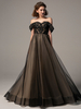 Robes de mariée noires A-ligne sans manches dos nu Tull dentelle avec train robe de mariée