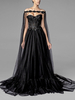 Robes de mariée noires a-ligne sans manches en dentelle avec train robe de mariée personnalisation gratuite