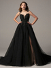 Robes de mariée noires A-ligne sans manches en dentelle Tulle dos nu avec robe de mariée train