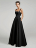Robes de mariée noires a-ligne sans manches en tissu satiné avec robe de mariée train