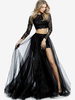 Robes de mariée noires deux pièces manches longues en dentelle avec traîne personnalisation gratuite