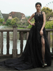 Robes de mariée noires en dentelle ligne a sans manches taille naturelle avec traîne robe de mariée