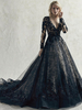 Robes de mariée noires en dentelle Robe de princesse silhouette manches longues Robe royale Robe de mariage