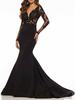 Robes de mariée noires Mermaid V cou manches longues en dentelle dentelle polyester avec robe de mariée longue
