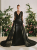 Robes de mariée noires sirène manches longues fermeture éclair dentelle robe de mariée longueur au sol