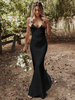 Robes de mariée noires sirène sans manches en tissu satiné avec robe de mariée avec train