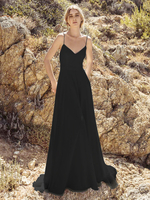 Robes de mariée noires une ligne en mousseline de soie sans manches avec robe de mariée de train
