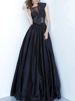 Robes de mariée noires une ligne sans manches dos nu arcs polyester fermeture éclair avec train robe de mariée
