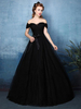 Robes De Mariée Noires Une Ligne Sans Manches Dos Nu Bows Tulle Longueur De Plancher Robe De Mariée