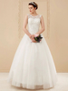 Robes De Mariée Pas Cher Blanc Jewel Neck Sans Manches Doux Tulle À Lacets Longueur De Plancher Robes De Mariée