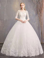 Robes de mariée pas chères Eric White Jewel Neck Half-Manches Soft Tulle Lace Up Floor Length Robes de mariée