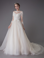 Robes de mariée princesse champagne luxe dentelle perles tulle robes de mariée avec train
