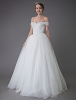 Robes de mariée princesse de lépaule perlée tulle maxi robes de mariée