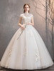 Robes de mariée princesse ivoire illusion décolleté dentelle perlée appliques longueur de plancher robe de mariée