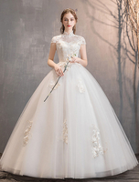 Robes de mariée princesse ivoire illusion décolleté dentelle perlée appliques longueur de plancher robe de mariée