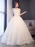 Robes de mariée princesse robe de bal dentelle au large des fleurs de lépaule robe de mariée Ivoire Applique