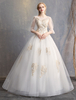 Robes de mariée princesse robe de bal dos nu demi manches illusion dentelle perlée robe de mariée maxi
