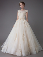 Robes de mariée princesse robes de Champagne Champagne Lace Applique Perlée Maxi Robe de mariée