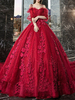 Robes de mariée princesse rouge Tulle demi manches robe de mariée appliques robes de soirée