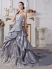 Robes de mariée robe de bal bretelles robe de mariée en argent taffetas dentelle perles ruché taille tombée tribunal train robe de mariée