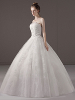 Robes de mariée robe de bal princesse bretelles en dentelle appliques perlée ivoire robe de mariée maxi