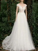 Robes de mariée simples A Line V Neck manches courtes perles étage longueur Tulle robes de mariée