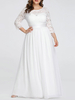 Robes de mariée simples Dentelle Longueur au sol Mousseline Longueur 3/4 manches Sash Jewel Cou Plus la taille Plage Robes de mariée