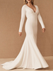 Robes de mariée simples manches longues col en V robe de soirée de mariage sirène