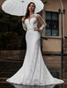 Robes de Mariée Sirène à Traîne en Dentelles à Col Rond avec Manches Longues Transparentes avec Fleurs Coupe Cintrée Décors avec Paillettes avec Noeud Unicolore