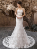 Robes de mariée sirène bretelles robe de mariée en dentelle Applique perles taille chérie cou tribunal robe de mariée