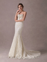 Robes de mariée sirène dentelle bretelles Ivoire chérie perlée robe de mariée avec le train