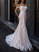 Robes de mariée sirène en dentelle rougeâtre hors de l