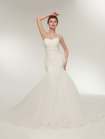 Robes de mariée sirène église sirène Avec traîne multicouche bustier sans bretelles lacets de dentelle en tulle sans doublure ivoire 30cm