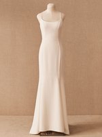 Robes de Mariée Sirène Simple à Traîne Moulantes Simples à Col Carré avec Bretelles Dos Nu Transparents Creusants les Fleurs Coupe Cintrée Unicolore
