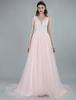 Robes de mariée une ligne sans manches arcs v cou robes de mariée avec train train