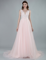 Robes de mariée une ligne sans manches arcs v cou robes de mariée avec train train