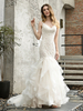 Robes de mariée V Cou sans manches taille naturelle dentelle robes de mariée sirene avec train