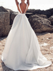 Robes de mariée vintage bijou cou sans manches noeuds avec train robes de mariée en tissu satiné