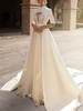 Robes de mariée vintage col en V demi-manches tulle avec traîne robe de mariée en dentelle