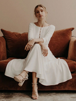 Robes de mariée vintage longueur au sol col en V demi-manches polyester robes traditionnelles pour la mariée