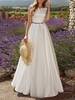 Robes de mariée Vintage Longueur de plancher Conçu décolleté sans manches Sash Satin Fabric Robes de mariée